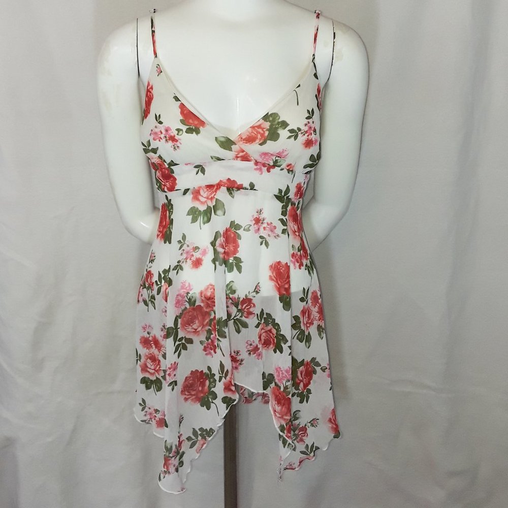 Vintage FANG Rose Print Chiffon Handkerchief Tank Top XL